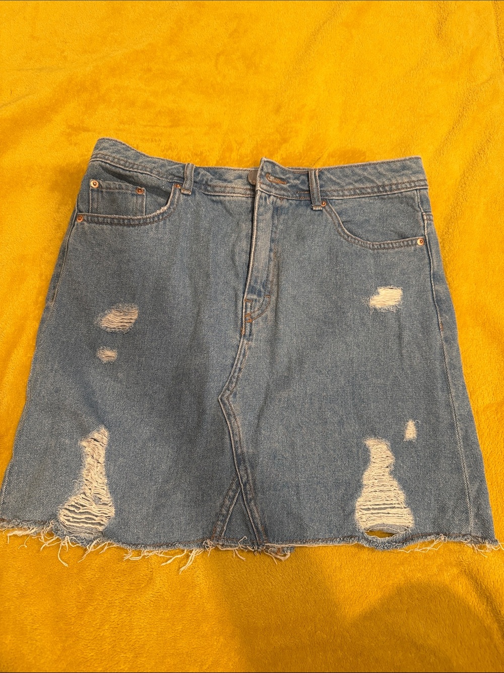 H&M Light Blue Distressed Denim Mini Skirt